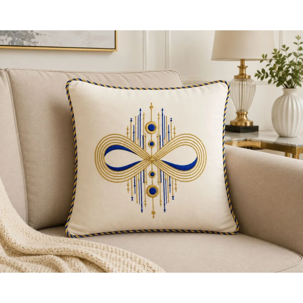 KESAR KREATION THREADS LUXURY GEOMETRIC ART EMBROIDERY CUSHION COVER