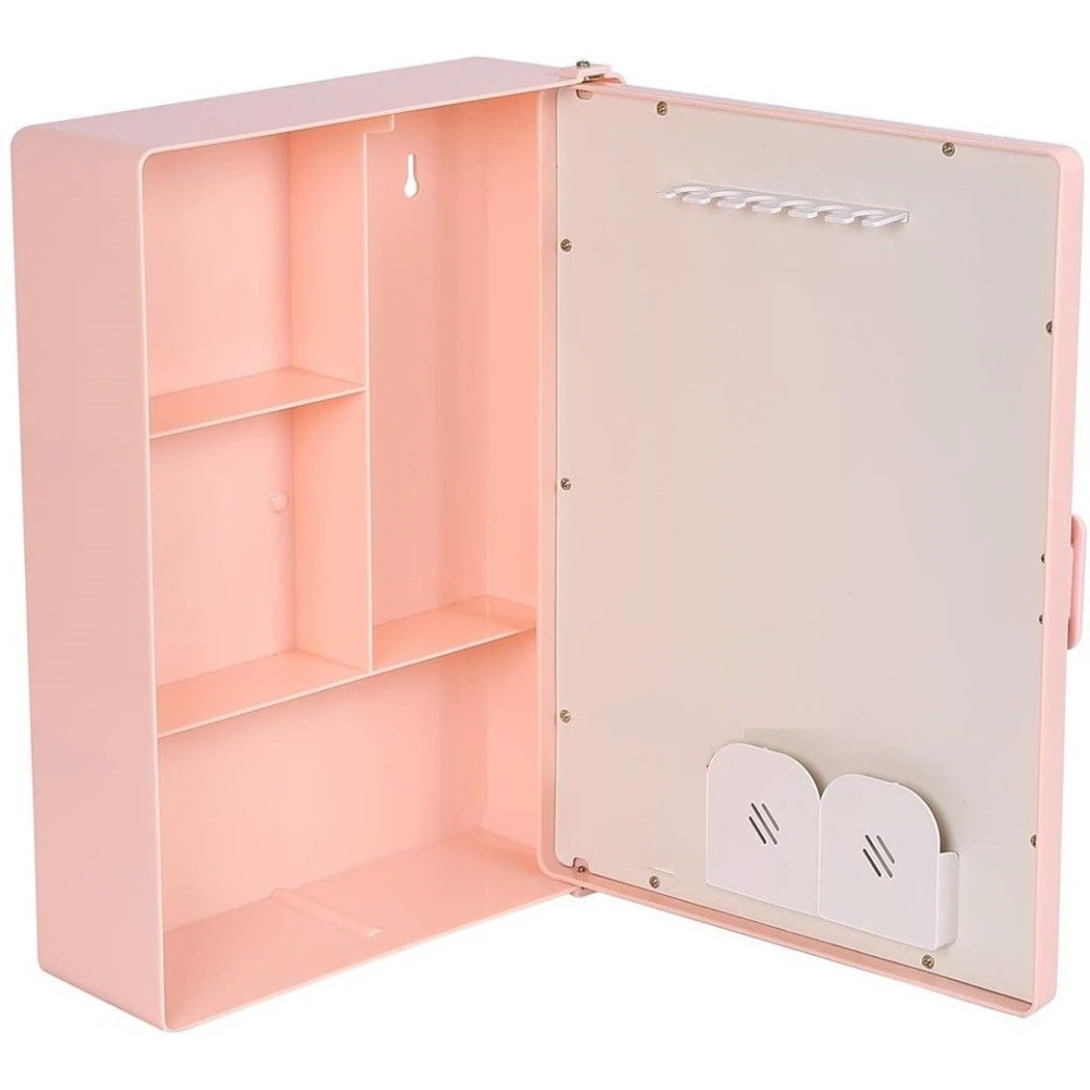 Epraiser Storage Plastic SMALL SIZE Bathroom Mirror Cabinet, Size:14"X4"X10"(SMALL) Plastic Wall Shelf (Number of Shelves - 4, Pink)