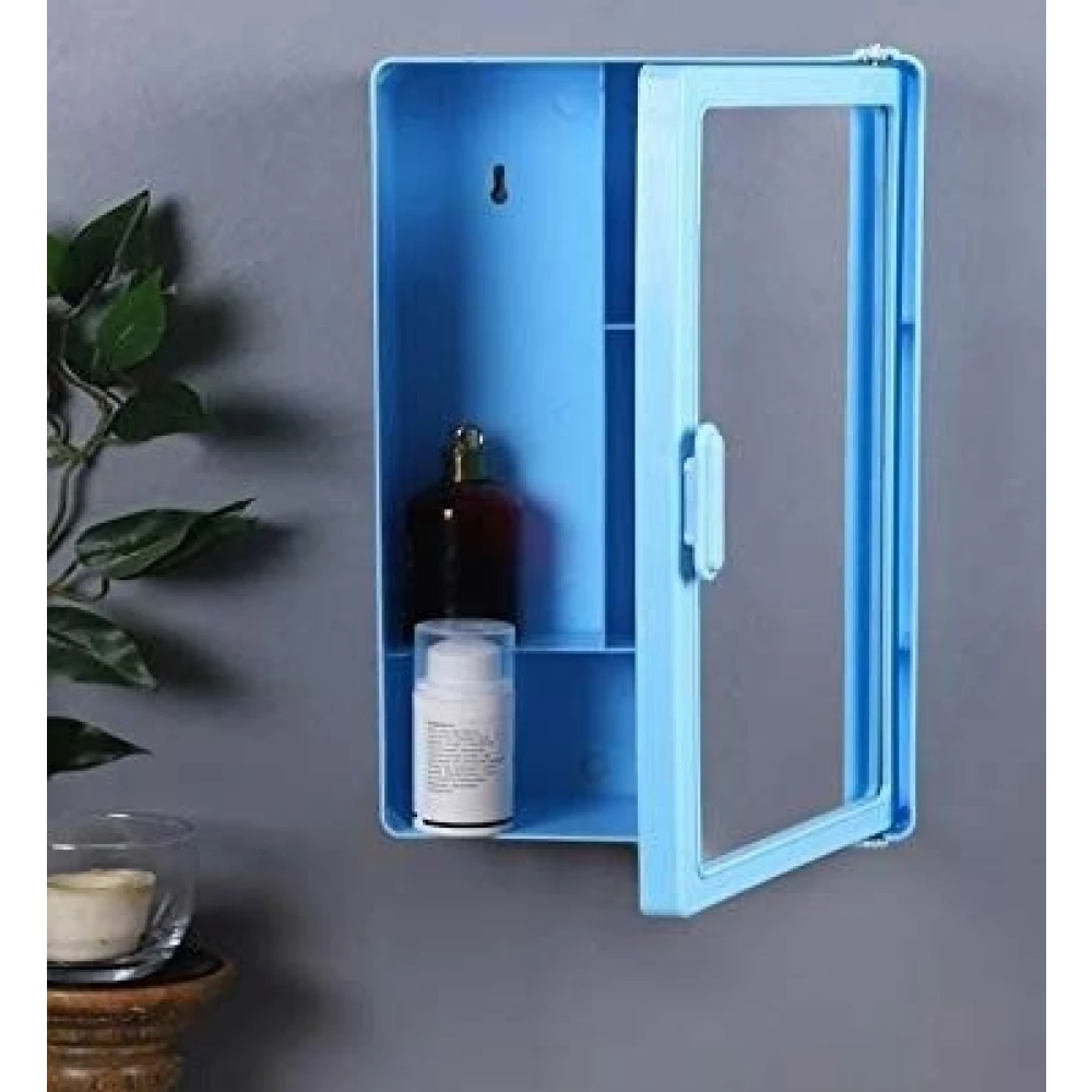 Epraiser Storage Plastic SMALL SIZED BATHROOM Mirror Cabinet, Size:14"X4"X10" Plastic Wall Shelf (Number of Shelves - 4, Blue)