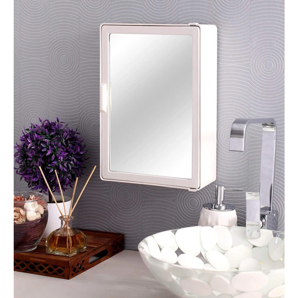 Epraiser ABS Plastic (Z-H) SMALL Full Mirror Cabinet, Size:14"X4"X10"(SMALL) Plastic Wall Shelf (Number of Shelves - 4, Beige)