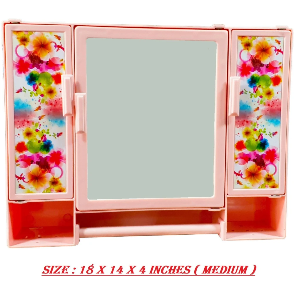 Epraiser (Size: 18 x 14 x 4 Inches, Medium) Fancy Multipurpose Virgin Quality PLastic Tripple Door Storage Cabinet / Medicine Cabinet / Bathroom Mirror Cabinet with two Adjustable Storage Shelves and Extra Towel Rod 18 x 14 x 4 Shelf Bracket (Plastic)