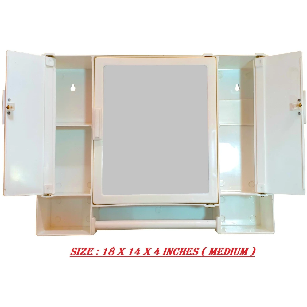 Epraiser (Size: 18 x 14 x 4 Inches, Medium) Mystic White Multipurpose Virgin Quality PLastic Tripple Door Storage Cabinet / Medicine Cabinet / Bathroom Mirror Cabinet with two Adjustable Storage Shelves and Extra Towel Rod 18 x 14 x 4 Shelf Bracket (Plastic)