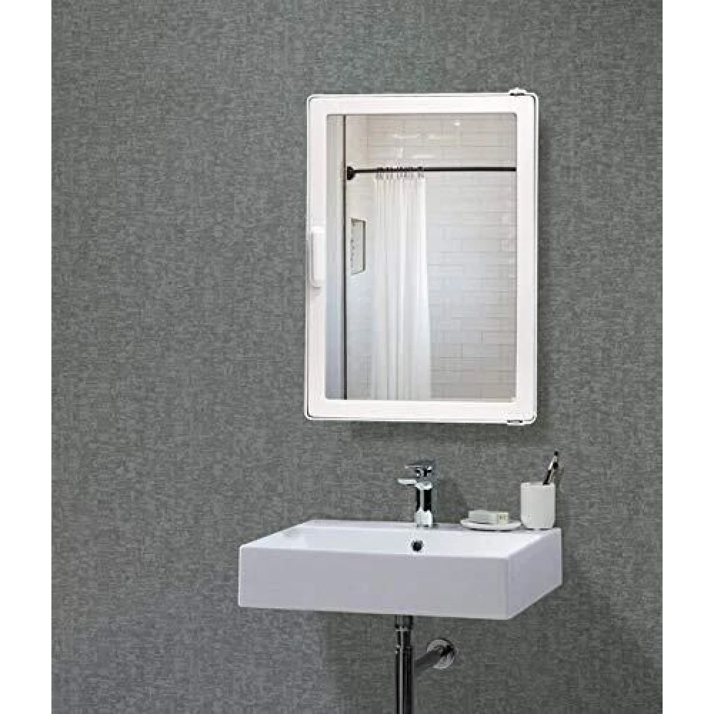 Epraiser SMALL MINI BATHROOM RACK SHELF STORAGE BOX WITH MIRROR WALL DECOR Plastic Wall Shelf (Number of Shelves - 3, White)