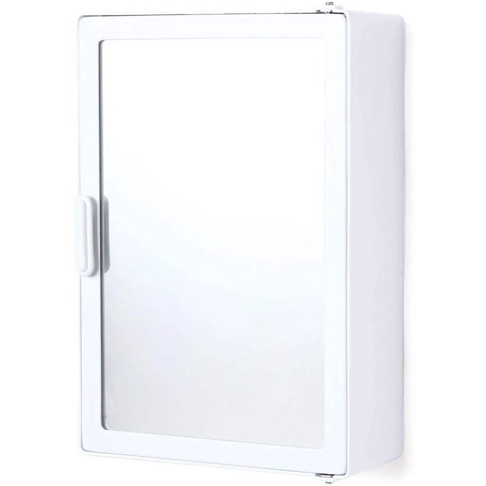 Epraiser SMALL MINI BATHROOM RACK SHELF STORAGE BOX WITH MIRROR WALL DECOR Plastic Wall Shelf (Number of Shelves - 3, White)