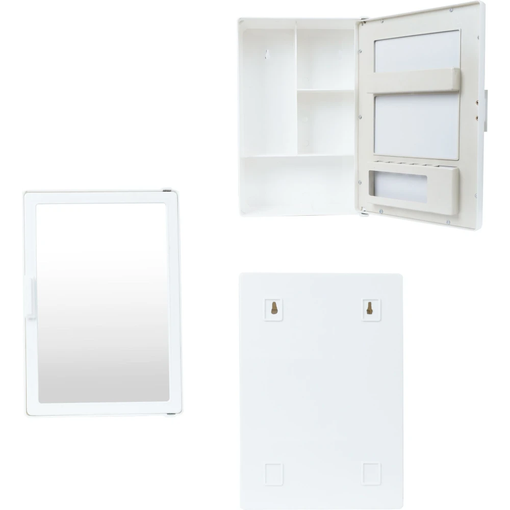 Epraiser SMALL MINI BATHROOM RACK SHELF STORAGE BOX WITH MIRROR WALL DECOR Plastic Wall Shelf (Number of Shelves - 3, White)