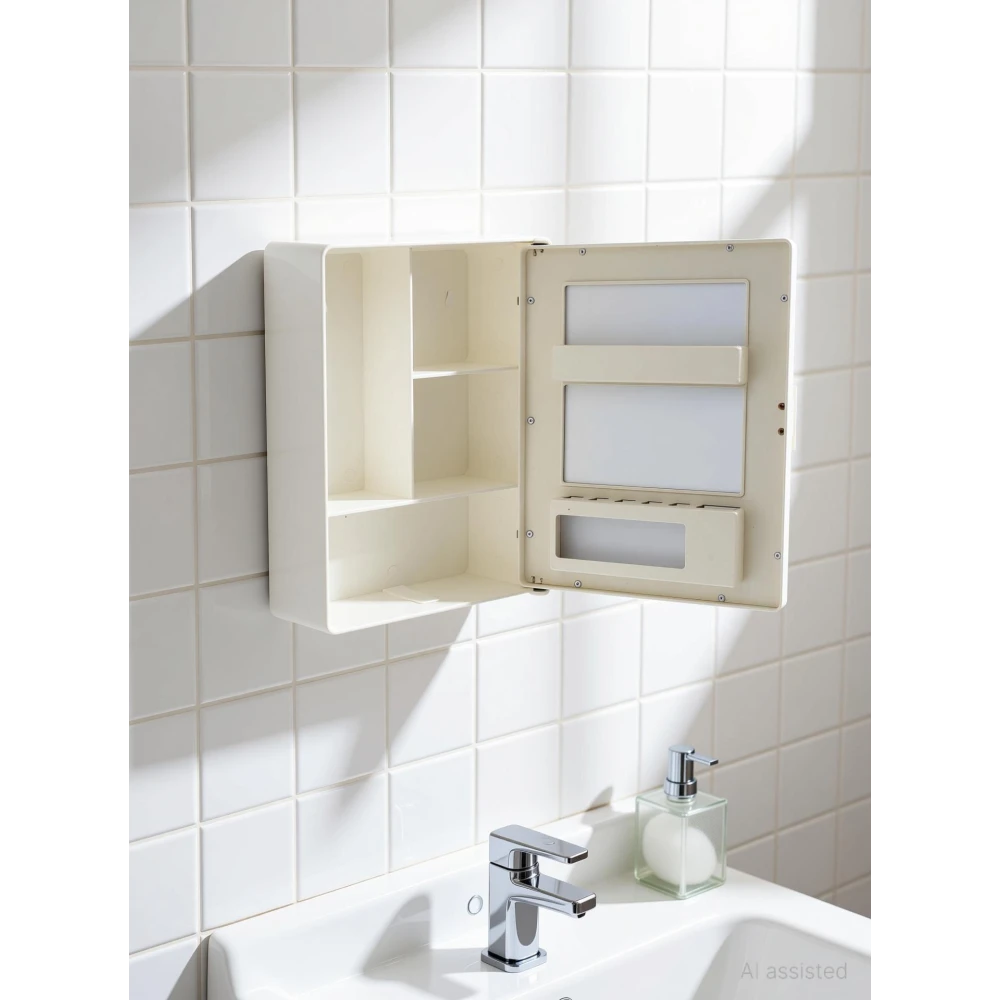 Epraiser SMALL MINI BATHROOM RACK SHELF STORAGE BOX WITH MIRROR WALL DECOR Plastic Wall Shelf (Number of Shelves - 3, White)