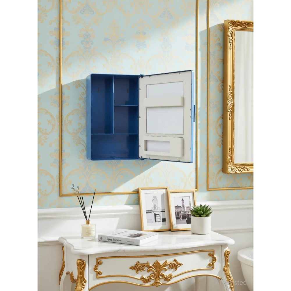 Epraiser SMALL MINI BATHROOM RACK SHELF STORAGE BOX WITH MIRROR WALL DECOR Plastic Wall Shelf (Number of Shelves - 3, Beige)