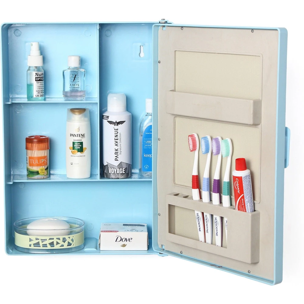 Zahab Bathroom cabinet with mirror Plastic Wall Shelf (Number of Shelves - 4, Blue)