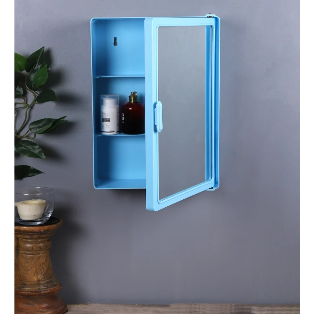 Zahab Bathroom cabinet with mirror Plastic Wall Shelf (Number of Shelves - 4, Blue)