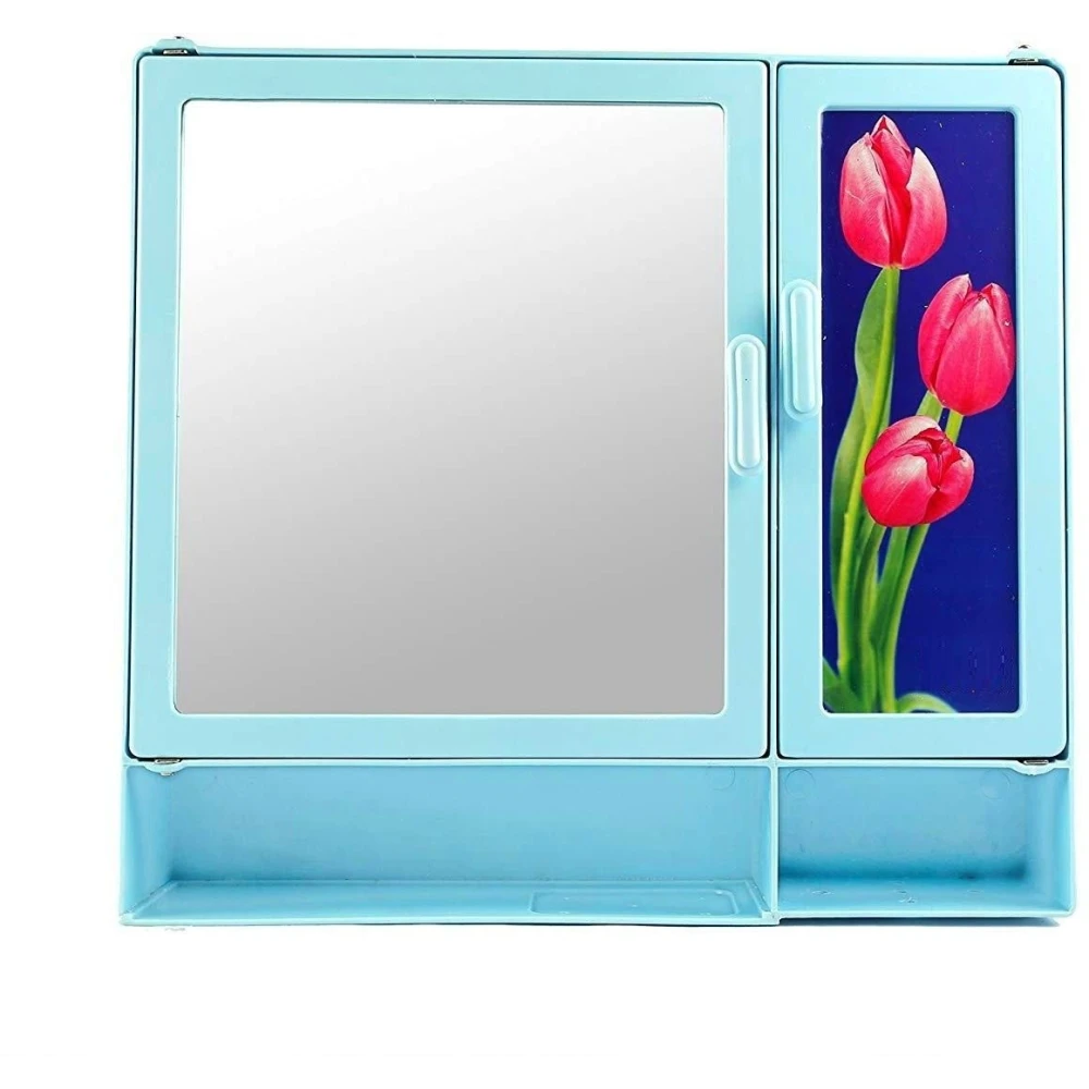 Epraiser ABS Unbreakable Z-BF 106 Bathroom Mirror-Scenery Double Door Cabinet With Storage Chest / Shelves & Outside Special Compartment ,17"X4"X16" Plastic Wall Shelf (Number of Shelves - 8, Blue)