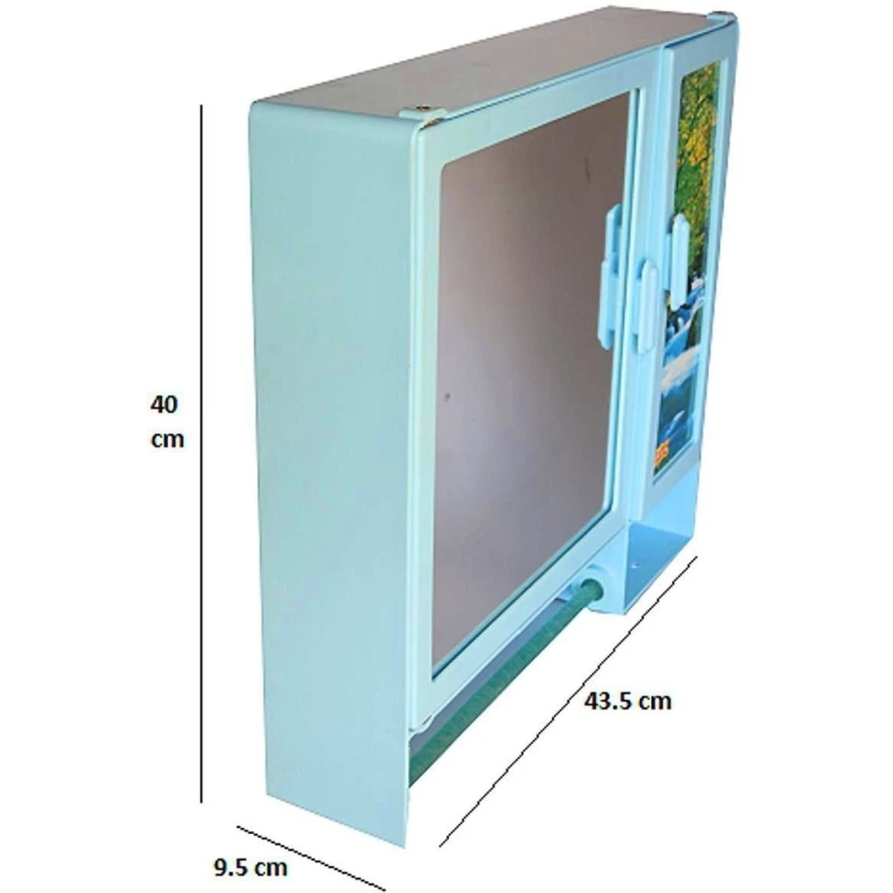 Epraiser ABS Unbreakable Z-BF 107 Bathroom Mirror-Scenery Double Door Cabinet With Storage Chest / Shelves & Outside Special Rod for Towel,17"X4"X16" Plastic Wall Shelf (Number of Shelves - 7, Blue)