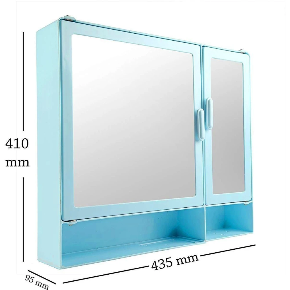 Epraiser ABS Unbreakable Z-BF 109 Bathroom Double Mirror Double Door Cabinet With Storage Chest / Shelves & Extra Shelf,17"X4"X16" Plastic Wall Shelf (Number of Shelves - 8, Blue)