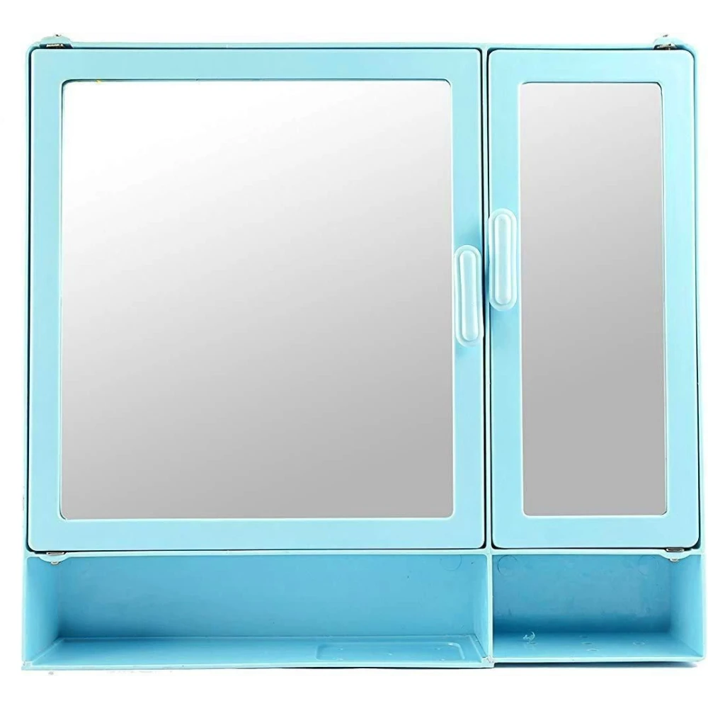 Epraiser ABS Unbreakable Z-BF 109 Bathroom Double Mirror Double Door Cabinet With Storage Chest / Shelves & Extra Shelf,17"X4"X16" Plastic Wall Shelf (Number of Shelves - 8, Blue)