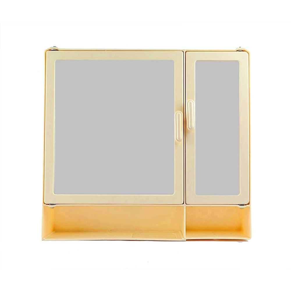 Epraiser ABS Unbreakable Z-BF 109 Bathroom Double Mirror Double Door Cabinet With Storage Chest / Shelves & Extra Shelf,17"X4"X16" Plastic Wall Shelf (Number of Shelves - 8, Beige)