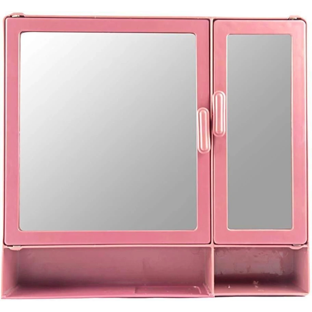 Epraiser ABS Unbreakable Z-BF 109 Bathroom Double Mirror Double Door Cabinet With Storage Chest / Shelves & Extra Shelf,17"X4"X16" Plastic Wall Shelf (Number of Shelves - 8, Pink)