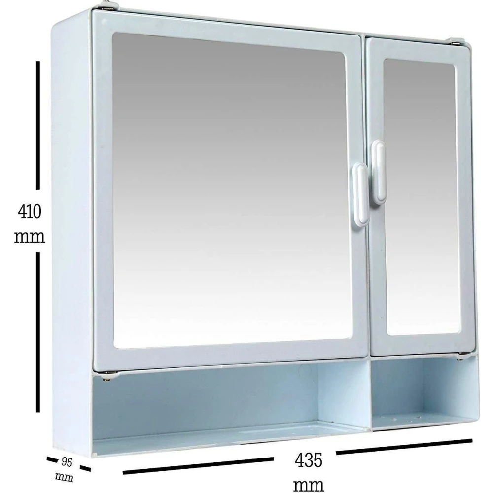 Epraiser ABS Unbreakable Z-BF 109 Bathroom Double Mirror Double Door Cabinet With Storage Chest / Shelves & Extra Shelf,17"X4"X16" Plastic Wall Shelf (Number of Shelves - 8, White)