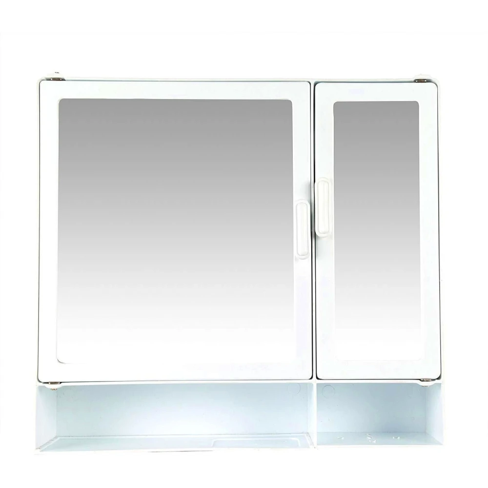 Epraiser ABS Unbreakable Z-BF 109 Bathroom Double Mirror Double Door Cabinet With Storage Chest / Shelves & Extra Shelf,17"X4"X16" Plastic Wall Shelf (Number of Shelves - 8, White)