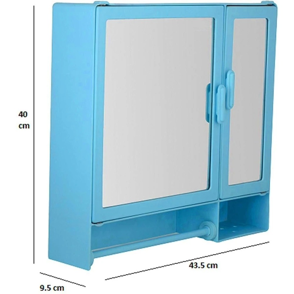 Epraiser ABS Unbreakable Z-BF 110 Bathroom Double Mirror Double Door Cabinet With Storage Chest / Shelves & Extra Towel Rod,17"X4"X16" Plastic Wall Shelf (Number of Shelves - 7, Blue)