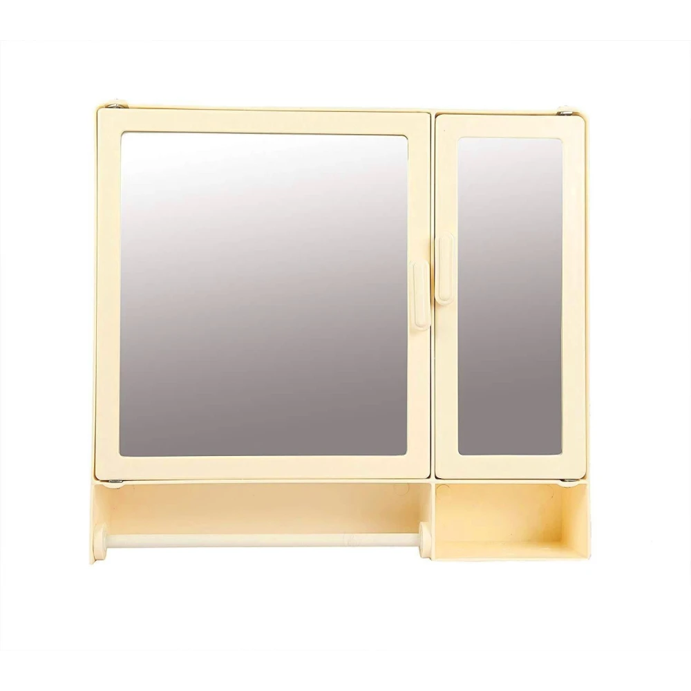 Epraiser ABS Unbreakable Z-BF 110 Bathroom Double Mirror Double Door Cabinet With Storage Chest / Shelves & Extra Towel Rod,17"X4"X16" Plastic Wall Shelf (Number of Shelves - 7, Beige)