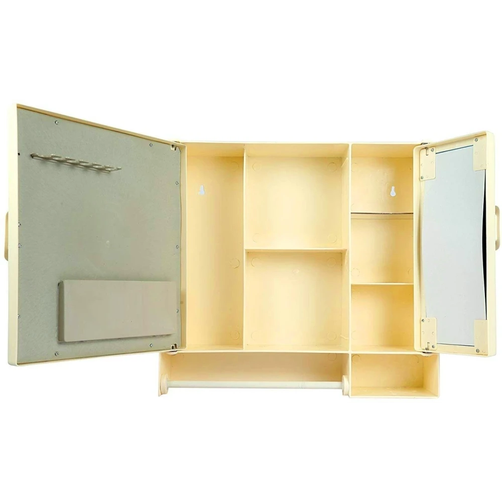 Epraiser ABS Unbreakable Z-BF 110 Bathroom Double Mirror Double Door Cabinet With Storage Chest / Shelves & Extra Towel Rod,17"X4"X16" Plastic Wall Shelf (Number of Shelves - 7, Beige)