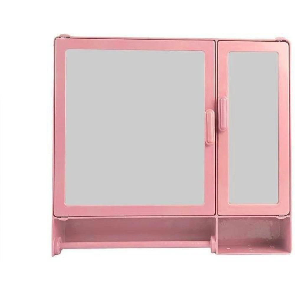 Epraiser ABS Unbreakable Z-BF 110 Bathroom Double Mirror Double Door Cabinet With Storage Chest / Shelves & Extra Towel Rod,17"X4"X16" Plastic Wall Shelf (Number of Shelves - 7, Pink)