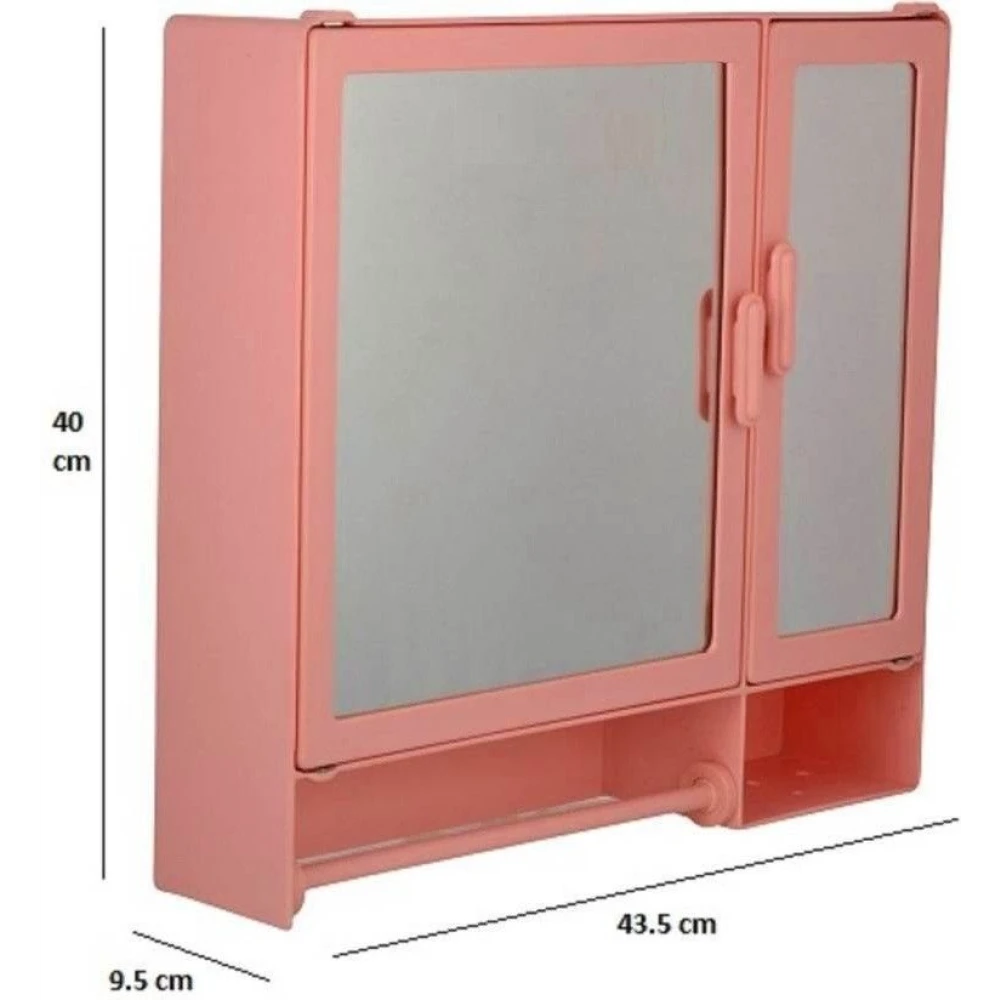 Epraiser ABS Unbreakable Z-BF 110 Bathroom Double Mirror Double Door Cabinet With Storage Chest / Shelves & Extra Towel Rod,17"X4"X16" Plastic Wall Shelf (Number of Shelves - 7, Pink)
