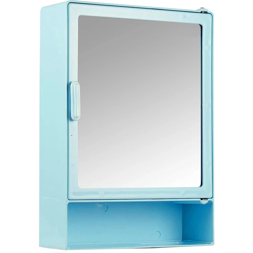 Epraiser ABS Unbreakable Z-GM 102 Bathroom Mirror Single Door Cabinet With Storage Chest / Shelves with outside Special Shelf ,16"X4"X12" Plastic Wall Shelf (Number of Shelves - 4, Blue)