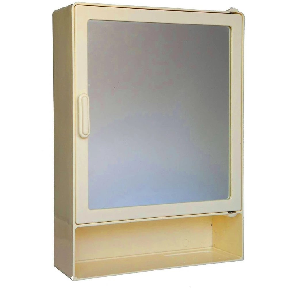 Epraiser ABS Unbreakable Z-GM 102 Bathroom Mirror Single Door Cabinet With Storage Chest / Shelves with outside Special Shelf ,16"X4"X12" Plastic Wall Shelf (Number of Shelves - 4, Beige)