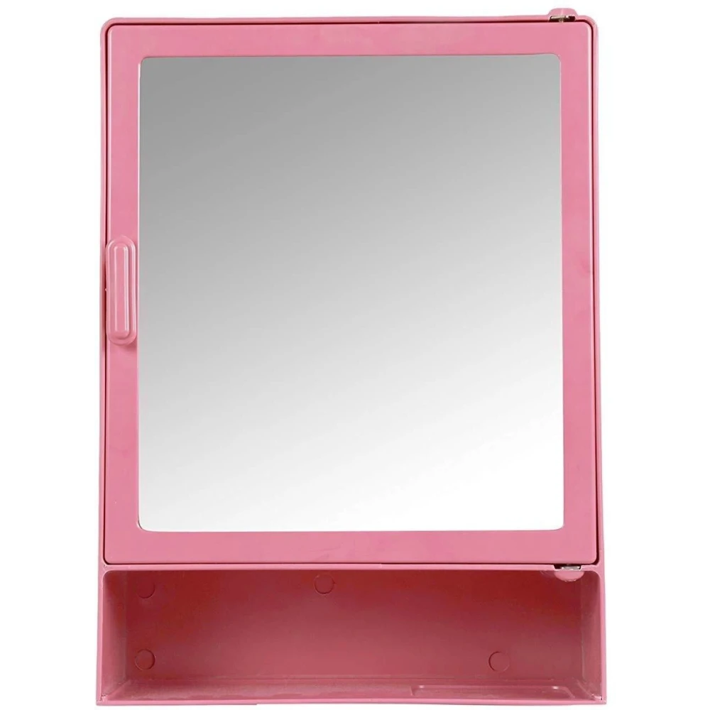 Epraiser ABS Unbreakable Z-GM 102 Bathroom Mirror Single Door Cabinet With Storage Chest / Shelves with outside Special Shelf ,16"X4"X12" Plastic Wall Shelf (Number of Shelves - 4, Pink)