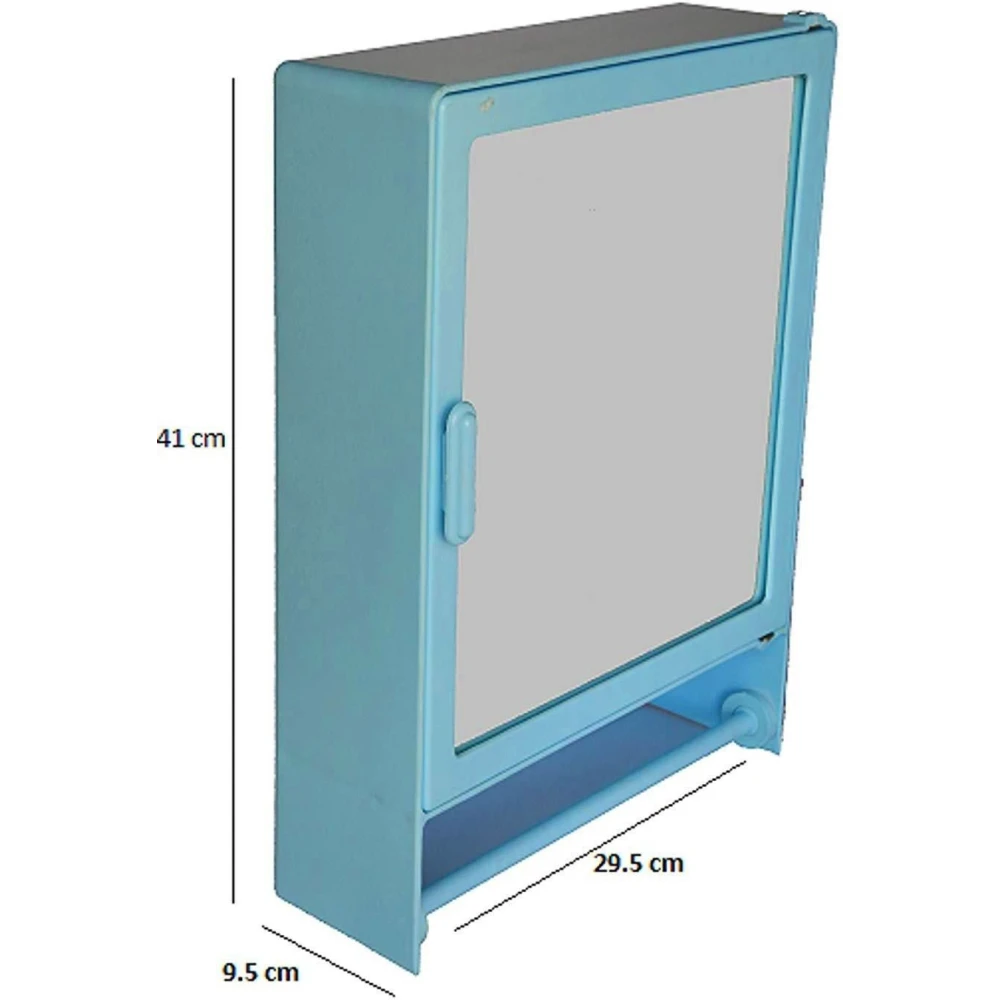 Epraiser ABS Unbreakable Z-GM 103 Bathroom Mirror Single Door Cabinet With Storage Chest / Shelves with outside Rod ,16"X4"X12" Plastic Wall Shelf (Number of Shelves - 3, Blue)