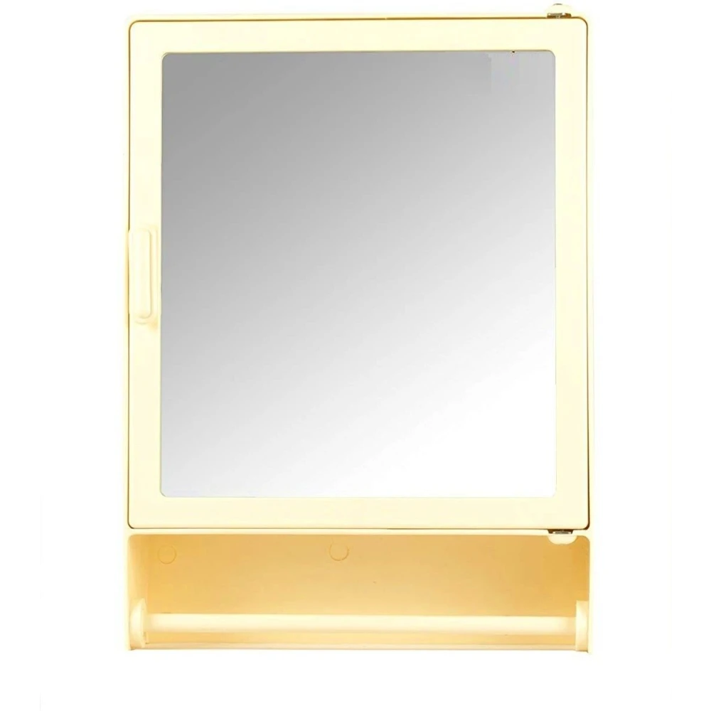Epraiser ABS Unbreakable Z-GM 103 Bathroom Mirror Single Door Cabinet With Storage Chest / Shelves with outside Rod ,16"X4"X12" Plastic Wall Shelf (Number of Shelves - 3, Beige)
