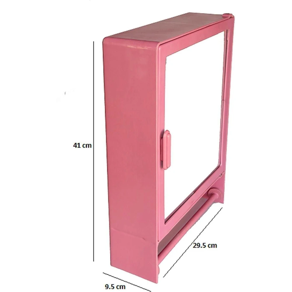 Epraiser ABS Unbreakable Z-GM 103 Bathroom Mirror Single Door Cabinet With Storage Chest / Shelves with outside Rod ,16"X4"X12" Plastic Wall Shelf (Number of Shelves - 3, Pink)