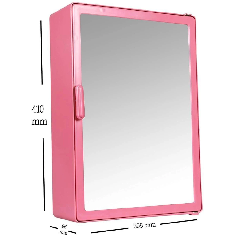 Epraiser ABS Unbreakable Z-GM 104 Bathroom Mirror Single Door Cabinet With Storage Chest / Shelves Full Mirror ,16"X4"X12" Plastic Wall Shelf (Number of Shelves - 4, Pink)