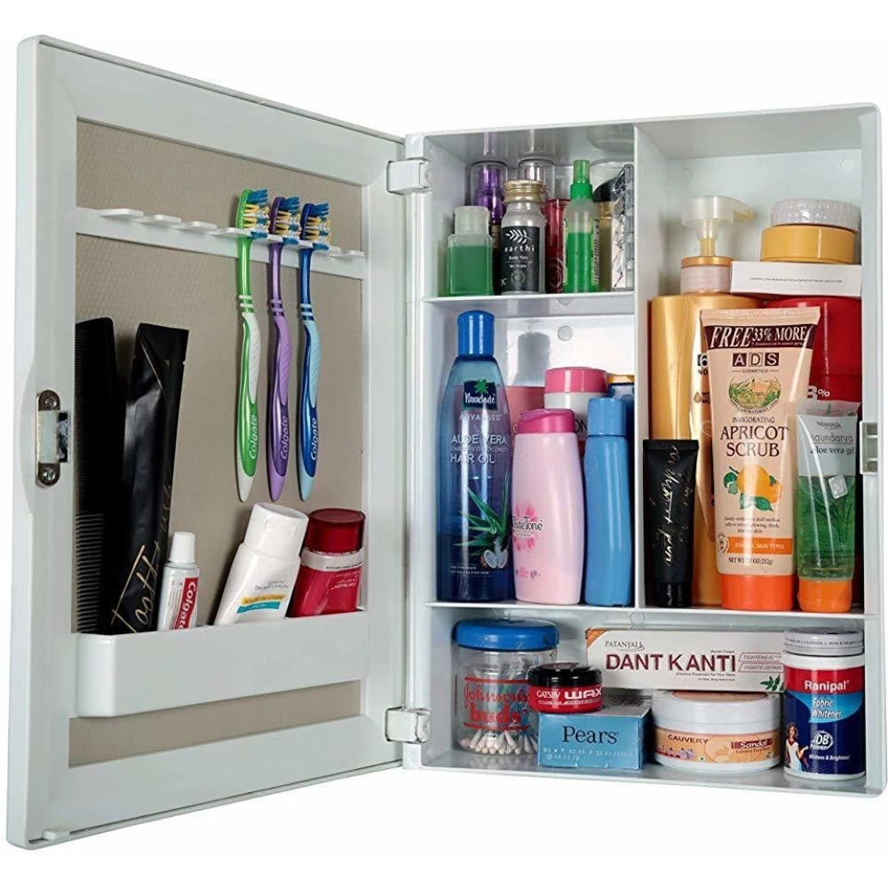 Epraiser ABS Z-O/NW Bathroom Single Door Cabinet with Shelves with 5 inches ,17"X5"X12.5" Plastic Wall Shelf (Number of Shelves - 4, White)