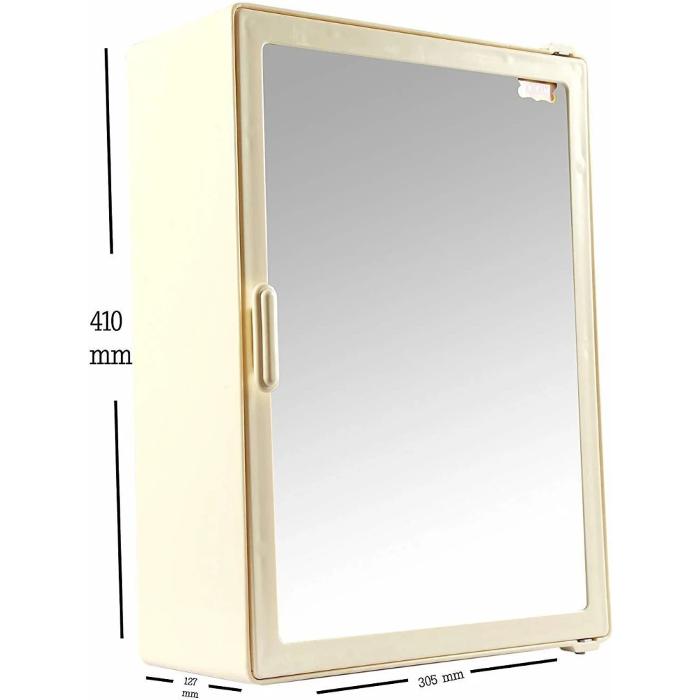 Epraiser ABS Unbreakable Z-S 115 Bathroom Full Mirror Single Door Cabinet With Storage Chest / Shelves 5 inches Deep ,16"X5"X12" Plastic Wall Shelf (Number of Shelves - 4, Beige)