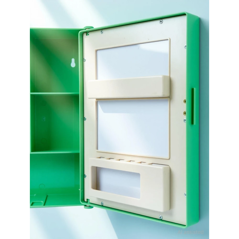 Epraiser SMALL MINI BATHROOM RACK SHELF STORAGE BOX WITH MIRROR WALL DECOR Plastic Wall Shelf (Number of Shelves - 3, Green)