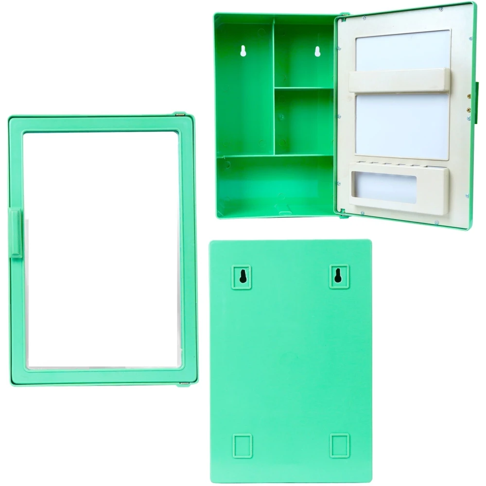 Epraiser SMALL MINI BATHROOM RACK SHELF STORAGE BOX WITH MIRROR WALL DECOR Plastic Wall Shelf (Number of Shelves - 3, Green)