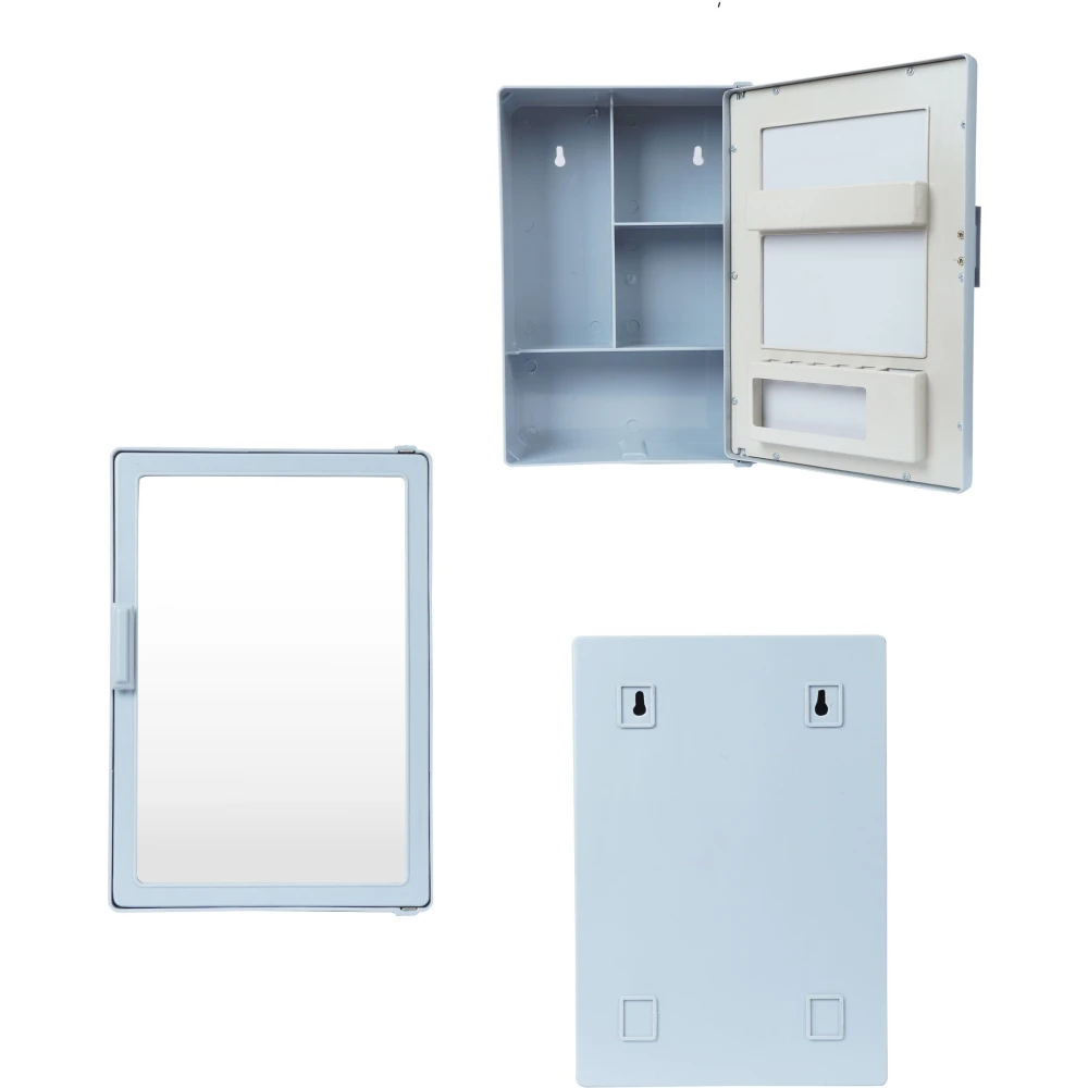 Epraiser SMALL MINI BATHROOM RACK SHELF STORAGE BOX WITH MIRROR WALL DECOR Plastic Wall Shelf (Number of Shelves - 3, Grey)