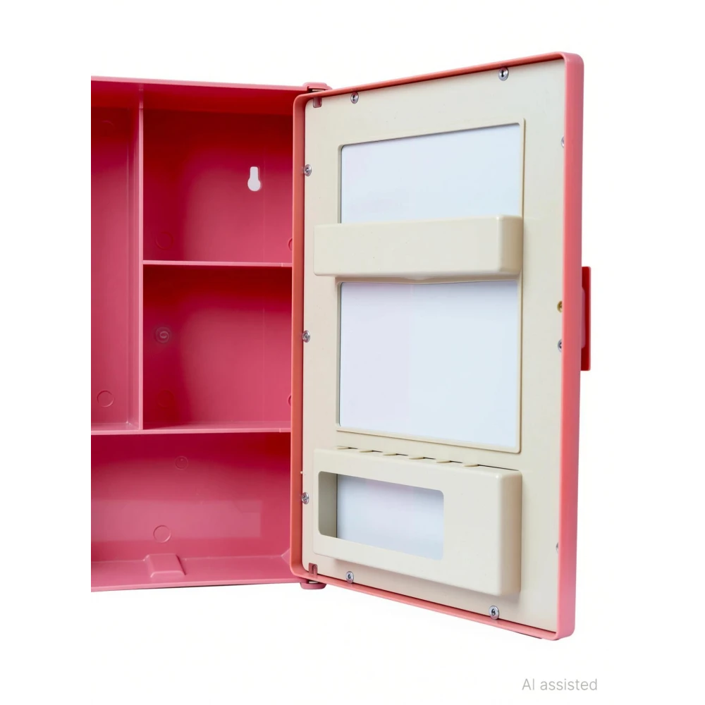 Epraiser SMALL MINI BATHROOM RACK SHELF STORAGE BOX WITH MIRROR WALL DECOR Plastic Wall Shelf (Number of Shelves - 3, Pink)