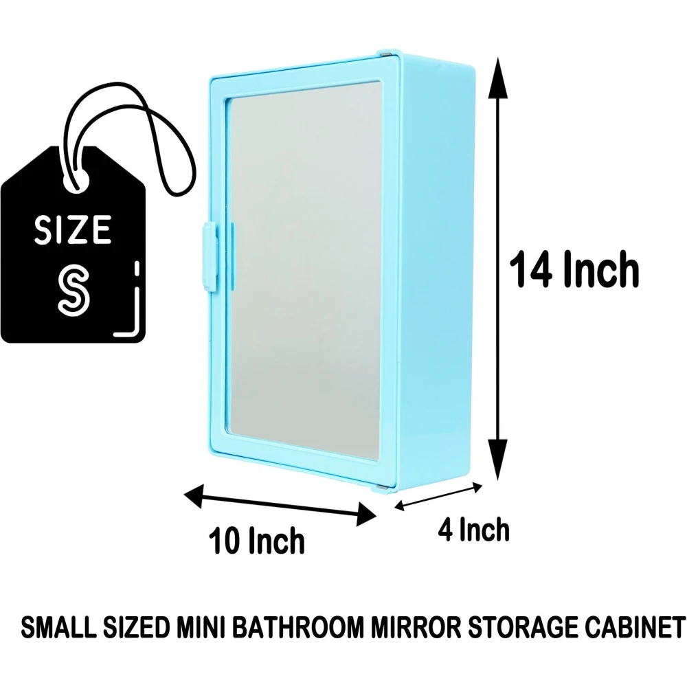 Epraiser SMALL MINI BATHROOM RACK SHELF STORAGE BOX WITH MIRROR WALL DECOR Plastic Wall Shelf (Number of Shelves - 3, Blue, White)