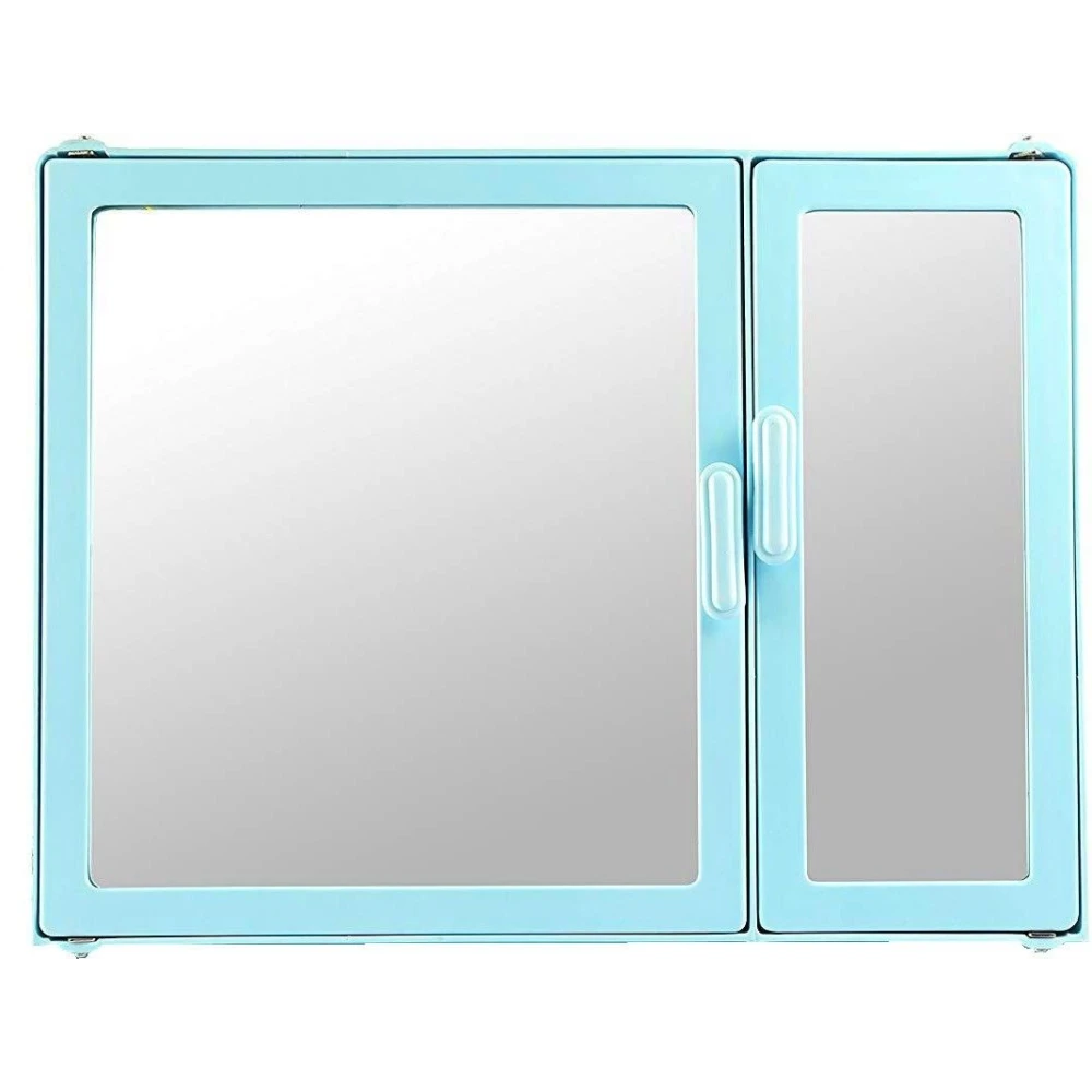 Epraiser ABS Unbreakable Z-JAS Bathroom Double Mirror Double Door Cabinet With 5 Shelves , Size: 15" x 4.5" x 14" Plastic Wall Shelf (Number of Shelves - 5, Blue)