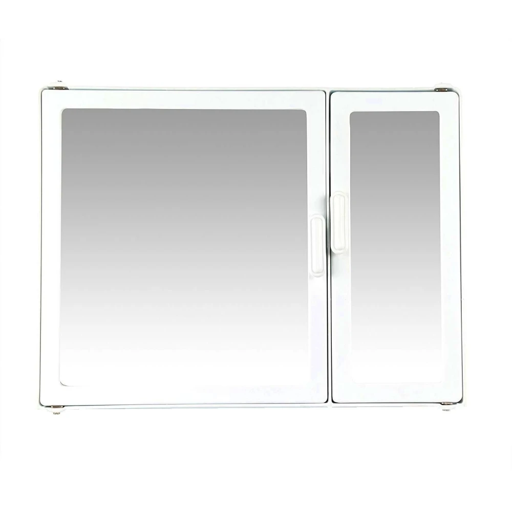 Epraiser ABS Unbreakable Z-JAS BathroomDouble Mirror Double Door Cabinet With 5 Shelves , Size: 15" x 4.5" x 14" Plastic Wall Shelf (Number of Shelves - 5, White)