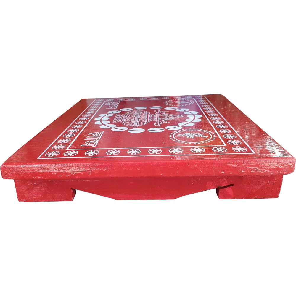 Epraiser Red Painted All Purpose Shubh Laabh Designer Handicraft ( 15" x 21" ) Wooden Pooja Chowki (Red, Pack of 1)