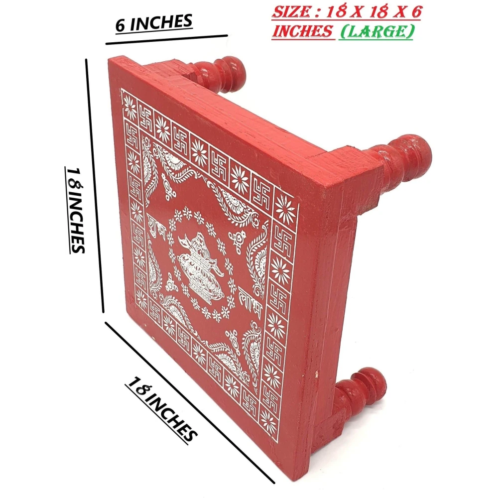 Epraiser Festival Special (Size : 18 x 18 Inches, Small) Wooden Puja Chowki/Bajot/Patla Red Painted Sturdy Heavy Plywood for Mandir, Home Décor, Office for God Idols and Pooja Items Wooden All Purpose Chowki (Red, Pack of 1)