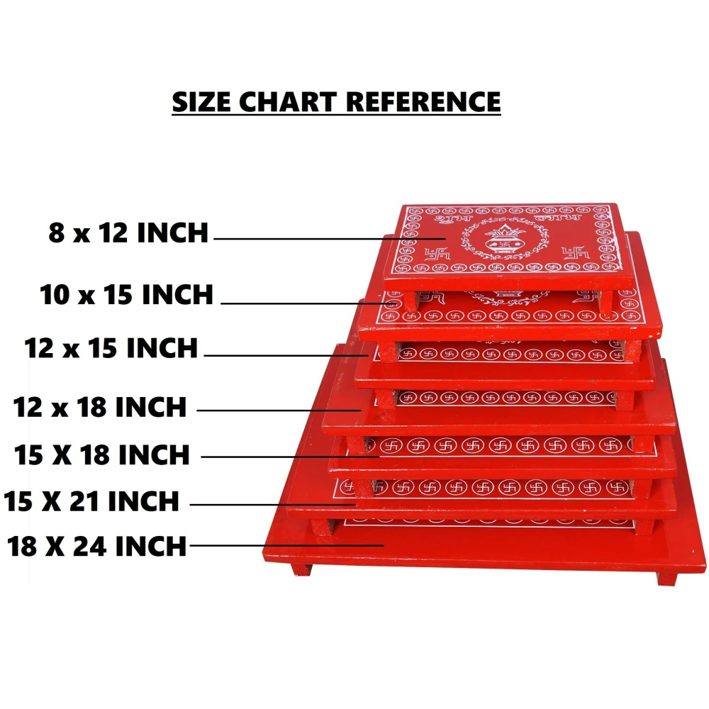 Epraiser LARGE 15x21 Inches Designer Wooden Plywood Puja Path Patla Bajot Chaurang Wooden All Purpose Chowki (Red, Pack of 1)