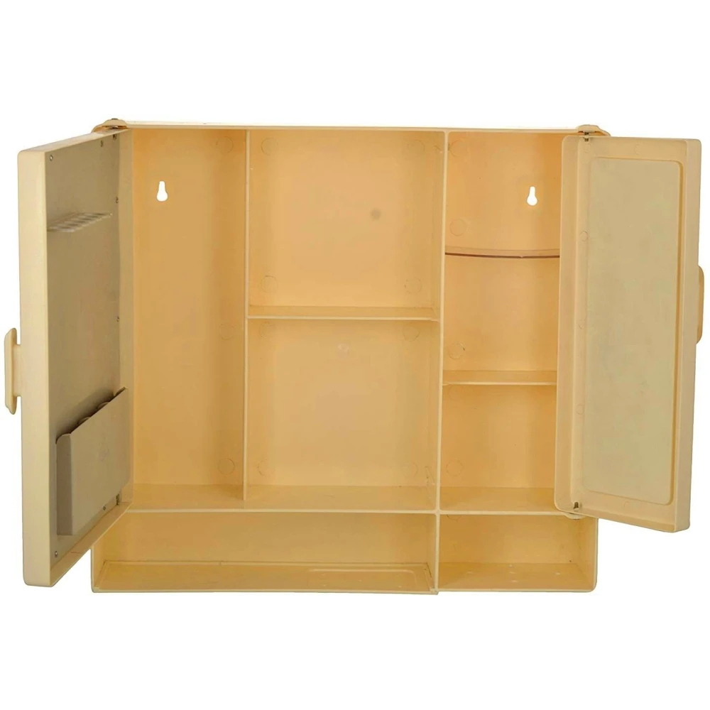 Epraiser ABS Unbreakable Z-BF 106 Bathroom Mirror-Scenery Double Door Cabinet With Storage Chest / Shelves & Outside Special Compartment ,17"X4"X16" Plastic Wall Shelf (Number of Shelves - 8, Beige)
