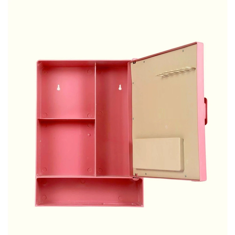 Epraiser ABS Unbreakable Z-GM 102 Bathroom Mirror Single Door Cabinet With Storage Chest / Shelves with outside Special Shelf ,16"X4"X12" Plastic Wall Shelf (Number of Shelves - 4, Pink)