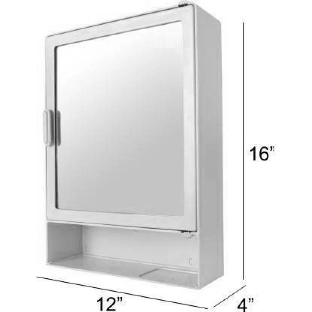 Epraiser ABS Unbreakable Z-GM 102 Bathroom Mirror Single Door Cabinet With Storage Chest / Shelves with outside Special Shelf ,16"X4"X12" Plastic Wall Shelf (Number of Shelves - 4, White)