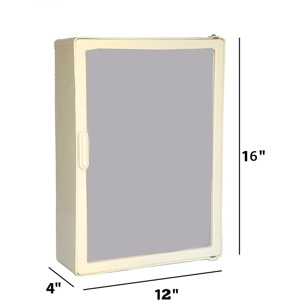 Epraiser ABS Unbreakable Z-GM 104 Bathroom Full Mirror Cabinet With Storage Chest / Shelves,16"X4"X12" Plastic Wall Shelf (Number of Shelves - 4, Beige)