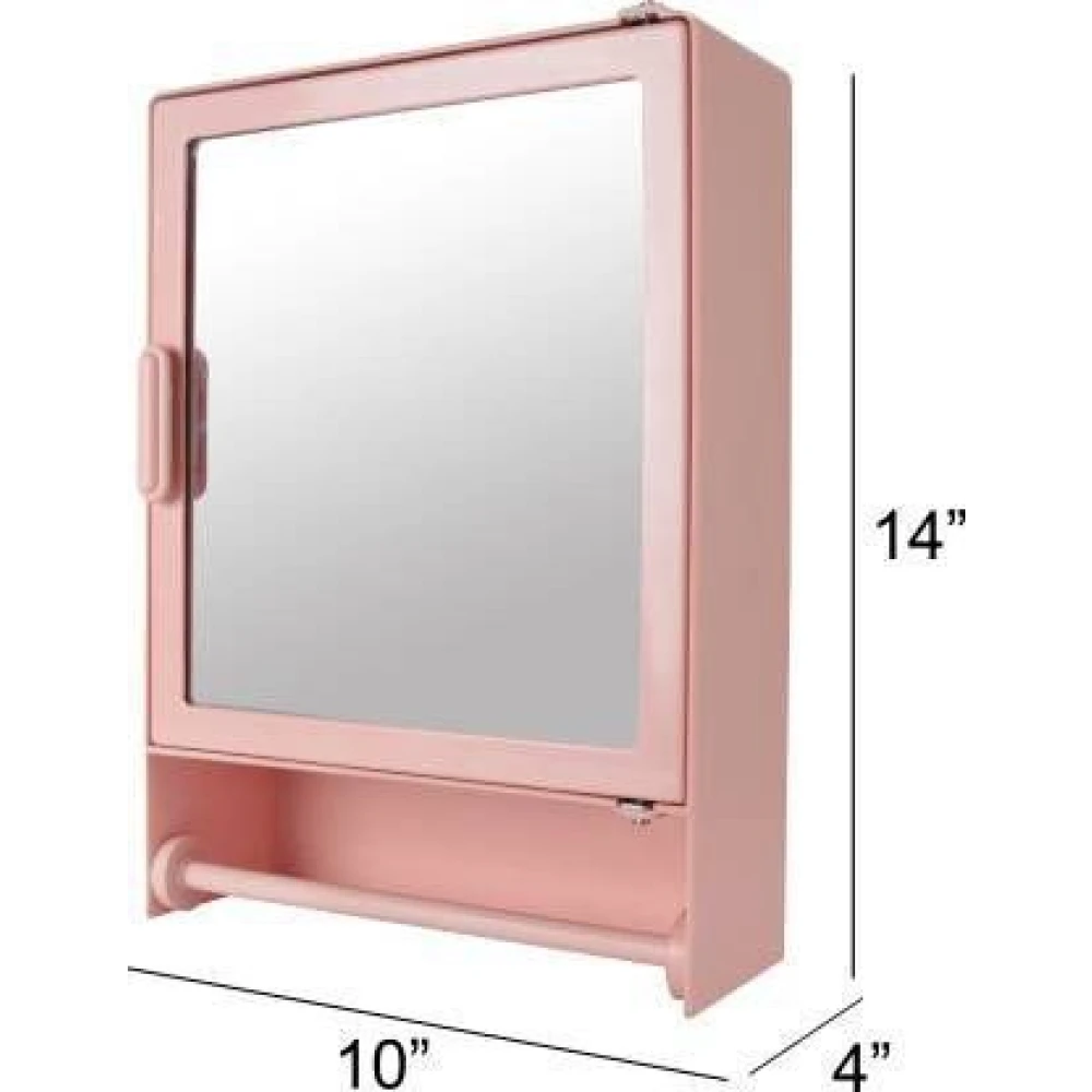 Epraiser ABS Unbreakable Z-H 113 Single Door SMALL-Cabinet With with Towel Rod , Size :Small (14"X4"X10") for Bathroom Plastic Wall Shelf (Number of Shelves - 3, Pink)